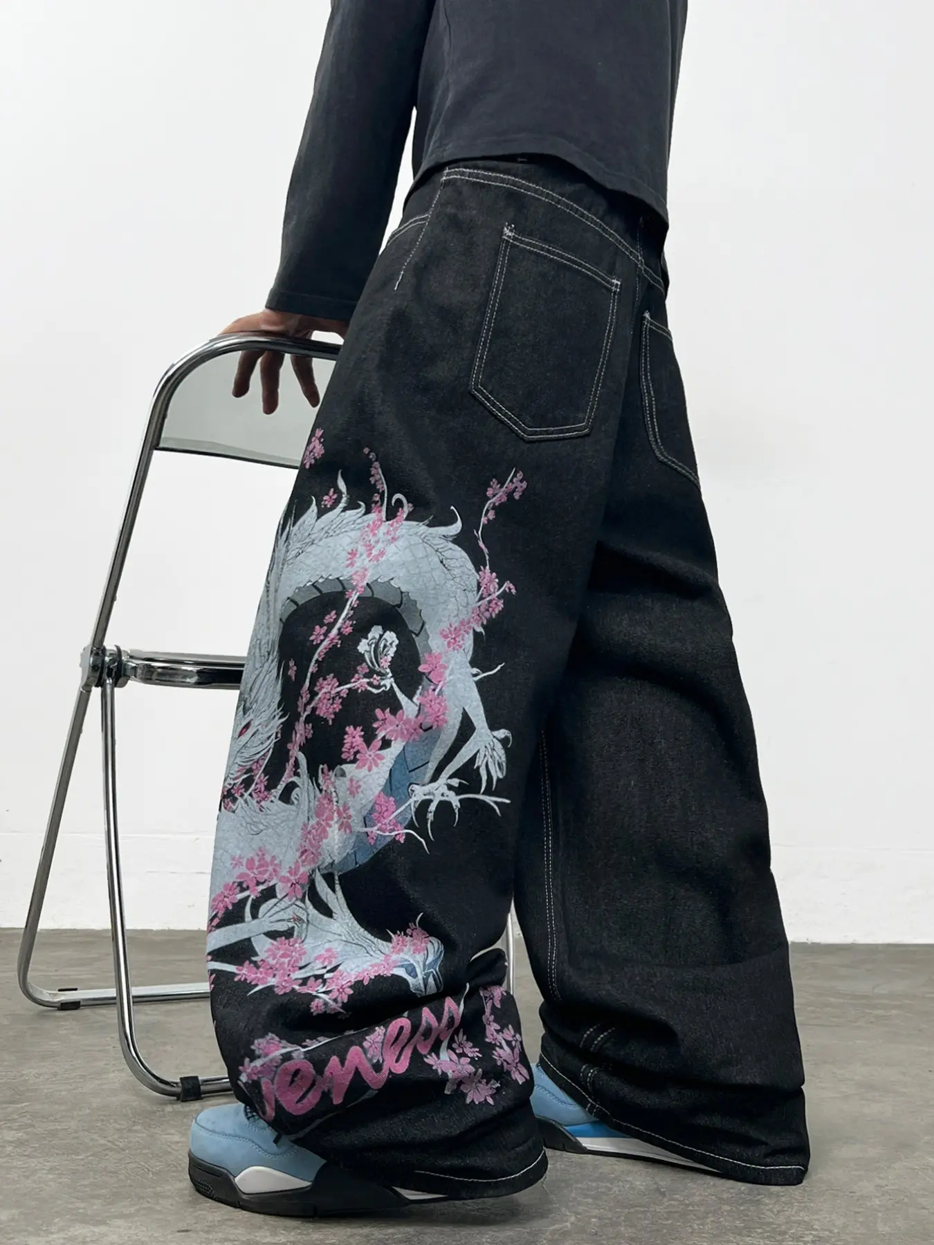 Men's Jeans, Unique Design 3D Print Straight Leg Wide Leg Pants, Y2K Streetwear Hip Hop Fashion Loose Fit Baggy Oversized Long Pants, All Seasons
