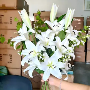 8Pcs Large Mixed Artificial Lily Bouquet, lifelike faux lily stems, waterproof washable fake flowers for wedding home hotel desktop DIY arrangement gift indoor outdoor multi-scene reusable decor, realistic long-lasting floral ornament