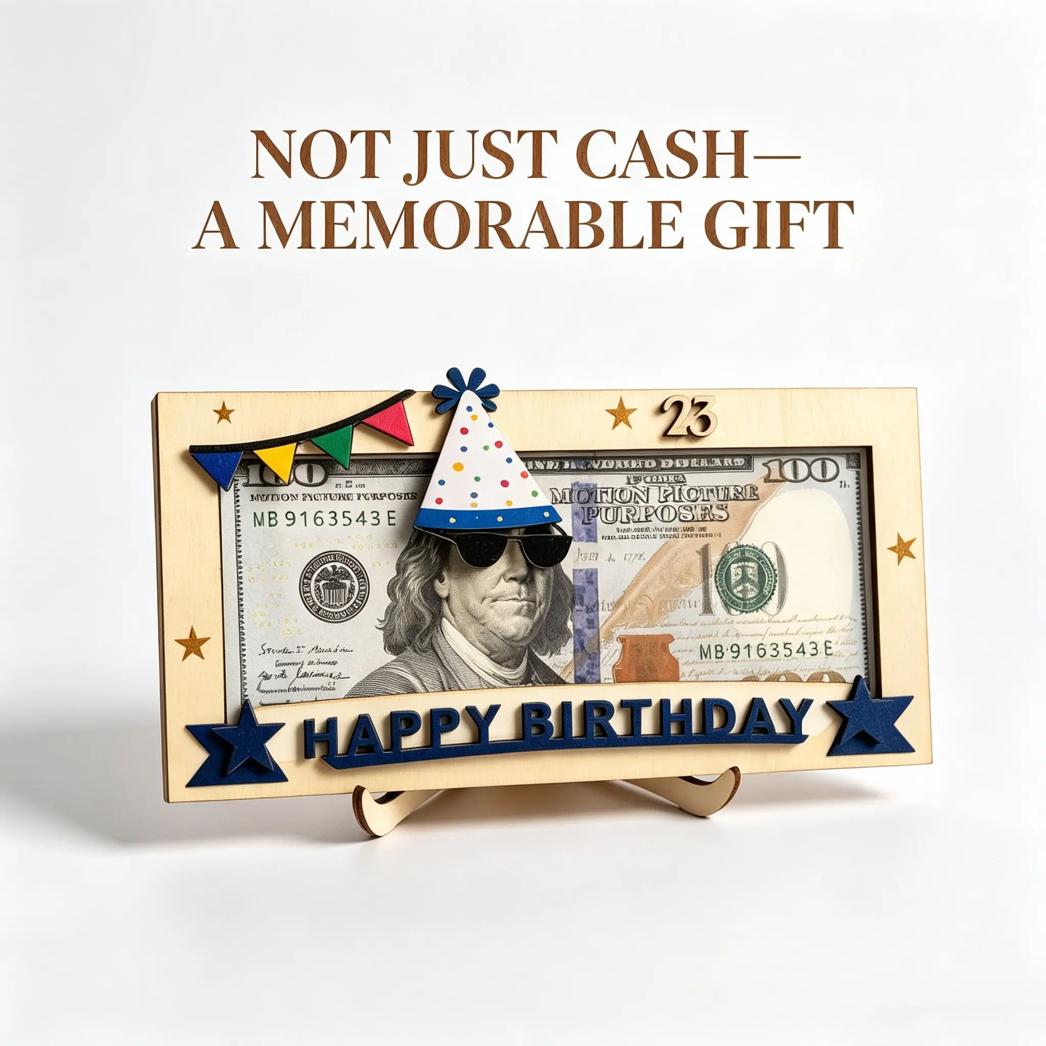 Birthday Money Holder, Rustic Wooden Cash Gift Frame, Creative Money Display Gift for Friends Family Birthday Party