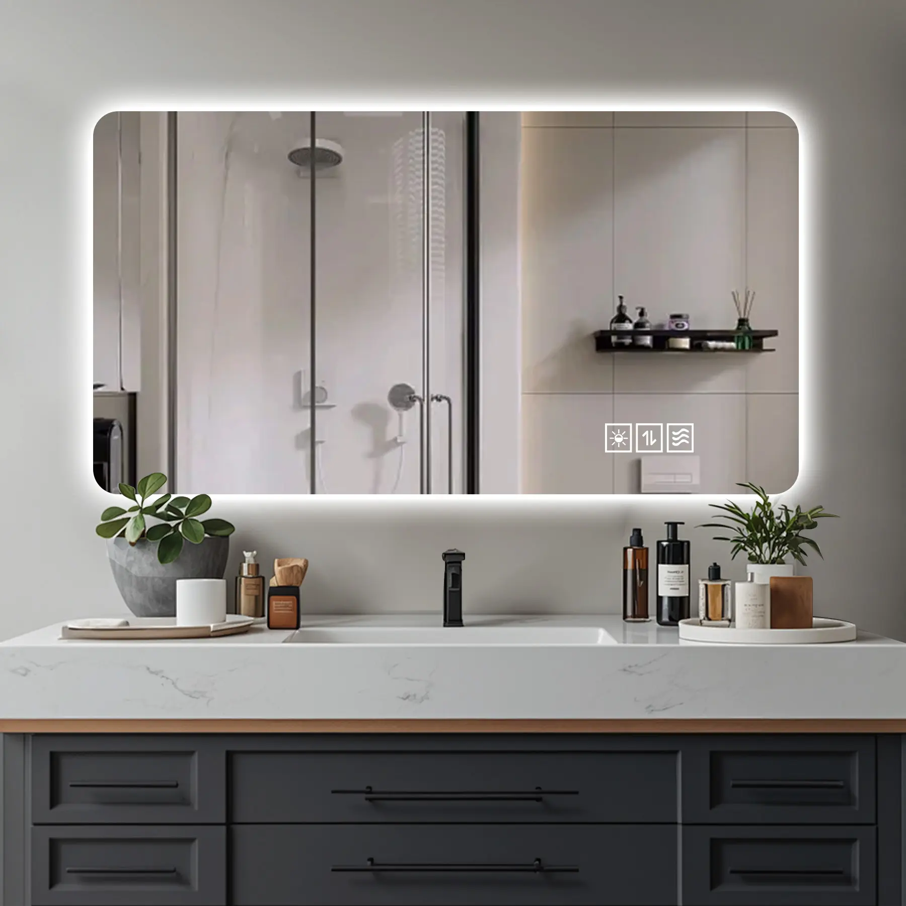 Nokaa 24x48 Inch Wall Mounted LED Bathroom Mirror with Three Color Lighting, Dimmable, Anti-Fog, IP44 Waterproof, Touch Switch, Full Length Makeup Mirror for Bathroom, Bedroom, Dressing Room