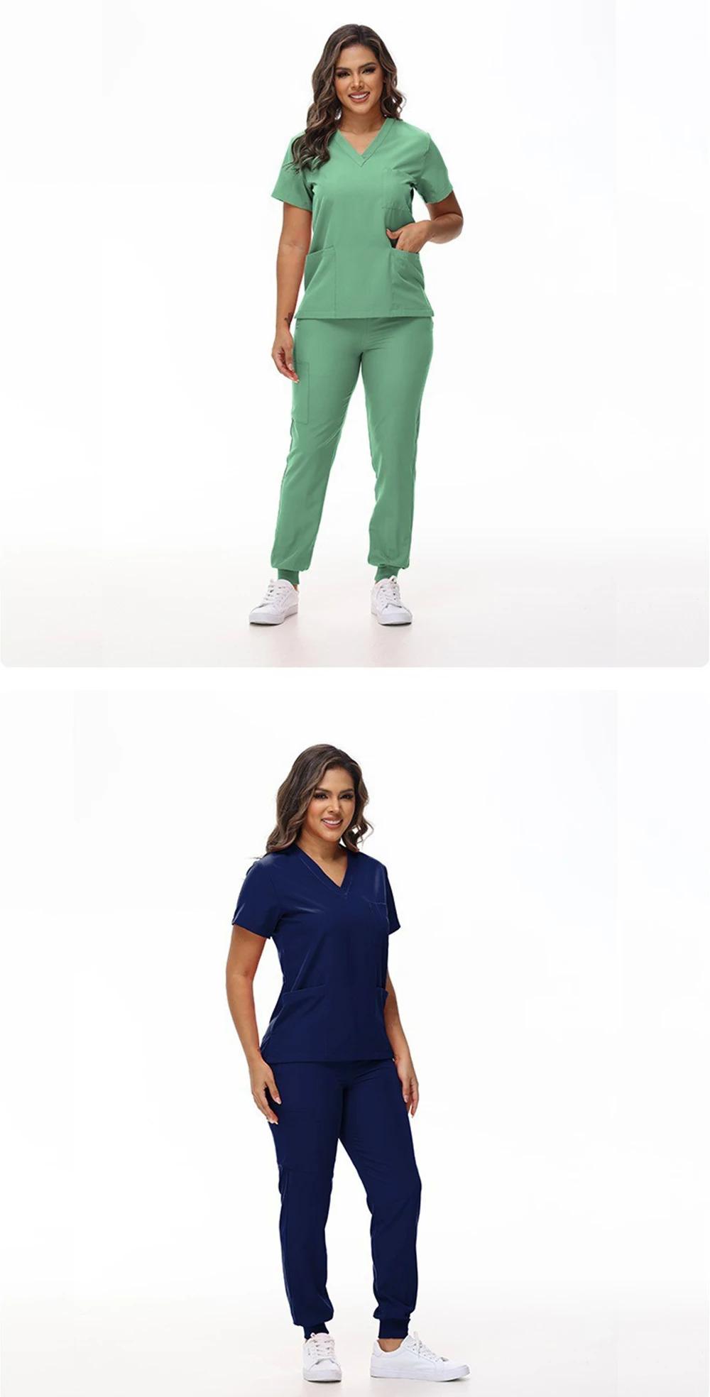 Brand New Women's Medical Scrub Suit Stretch Surgical Uniform with Pockets Top and Pants Nurse Doctor Workwear Overalls Casual Womenwear