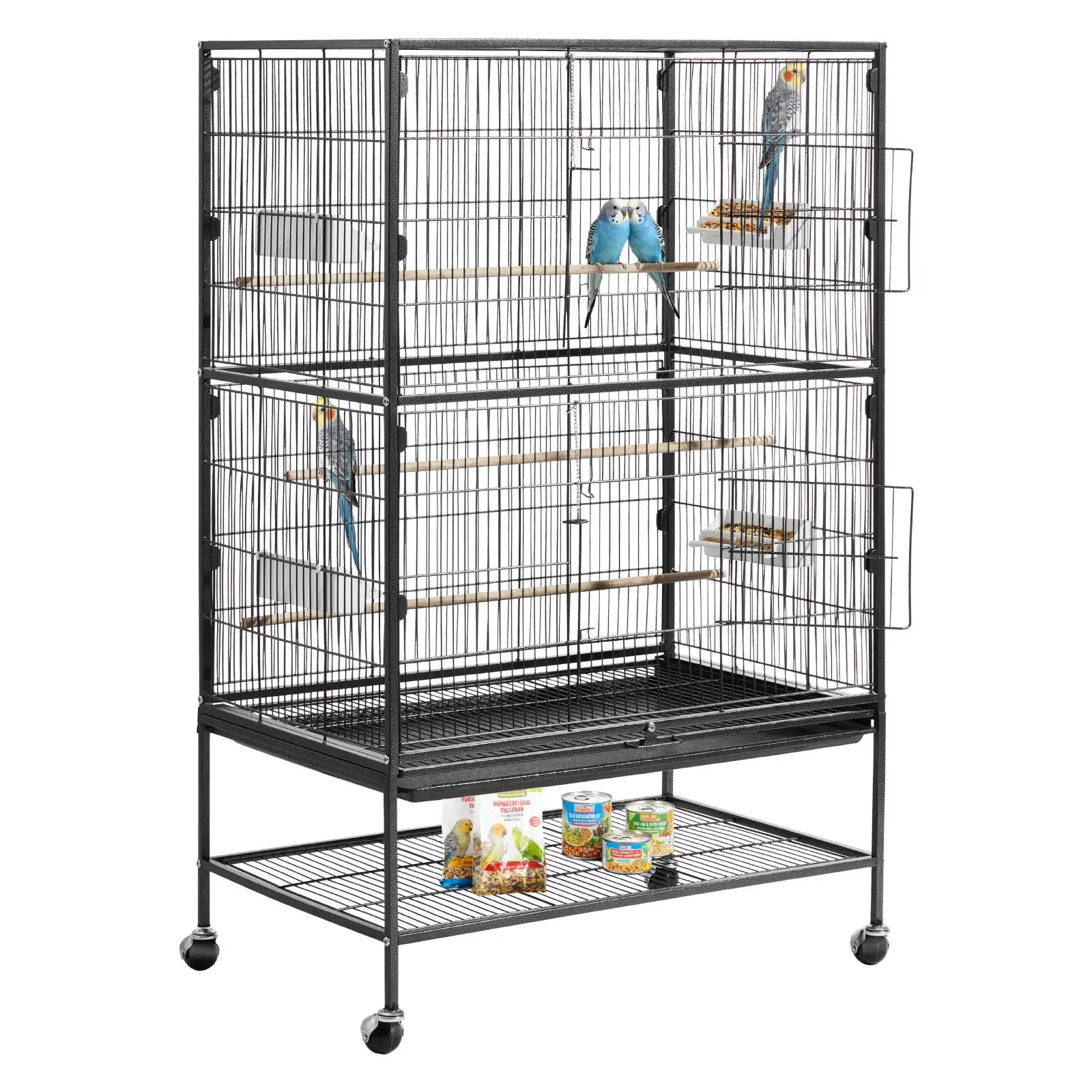 【DealsForYouDays】VEVOR Bird Cage, 31.5x 20.5x 52 inch, Flat Top, Wrought Iron Bird Flight Cage with Perches, Slide-Out Tray and Plastic Feeders, Casters, for Parrot, Blue Tit, Cockatiel, Canary, and Monk Parakeet