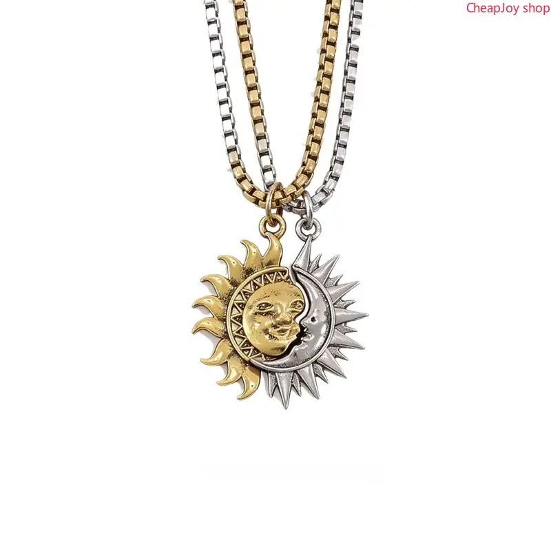 Sun & Moon Asymmetrical Matching Couple Necklace Set, Celestial His & Hers Pendant Jewelry, Romantic Coordinate Accessory, Sentimental Matching Gift for Anniversary Dates, Valentine’s Day, Couple Daily Layering & Sweet Holiday Surprise Presents