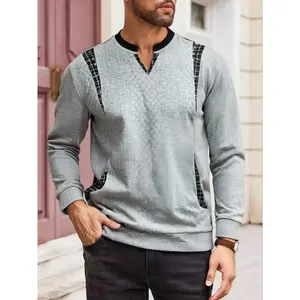 Men's Fall Spring Autumn Patchwork Gingham Knit Sweater, Fashion Casual Style, Soft Comfortable Fabric, Perfect for Daily Wear