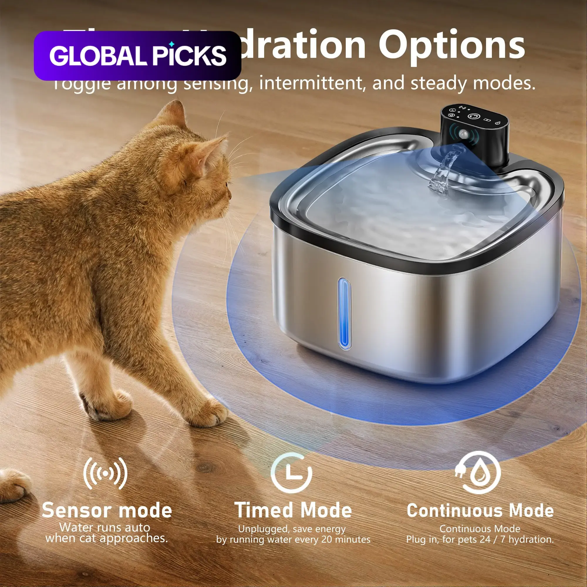 Stainless Steel Pet Water Fountain, Smart Cat Drinking Fountain with Motion Sensor, USB Rechargeable, Quiet Operation, 3.5L Capacity #GLOBAL PICKS
