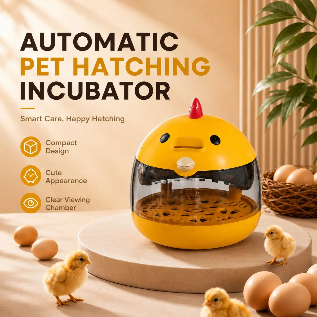 Mini Egg Incubator Set, Holds 5 Chicken Eggs or 10 Bird Eggs, 5V 2A Safe Voltage with Egg Candler, Cute Compact Portable Hatcher for Home Use