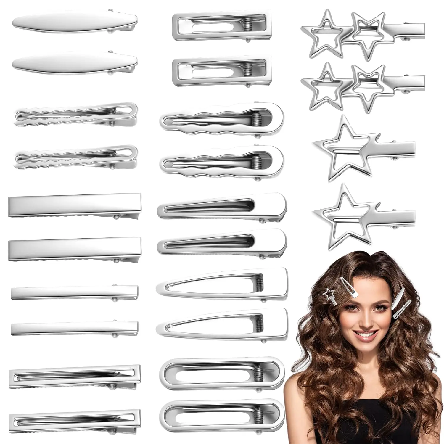 24 count  Hair Clips Set,Hair Clips Cute,Y2k Hair Accessories,Metal Barrettes,Anti-Slip Wavy  Hair Clip for Women Girls