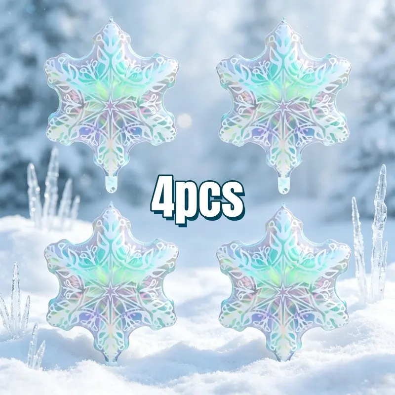 4-Pack Snowflake Aluminum Balloons, Transparent Holographic Laser Material, Rainbow Light Refraction, Perfect for Christmas, Winter Parties, Weddings