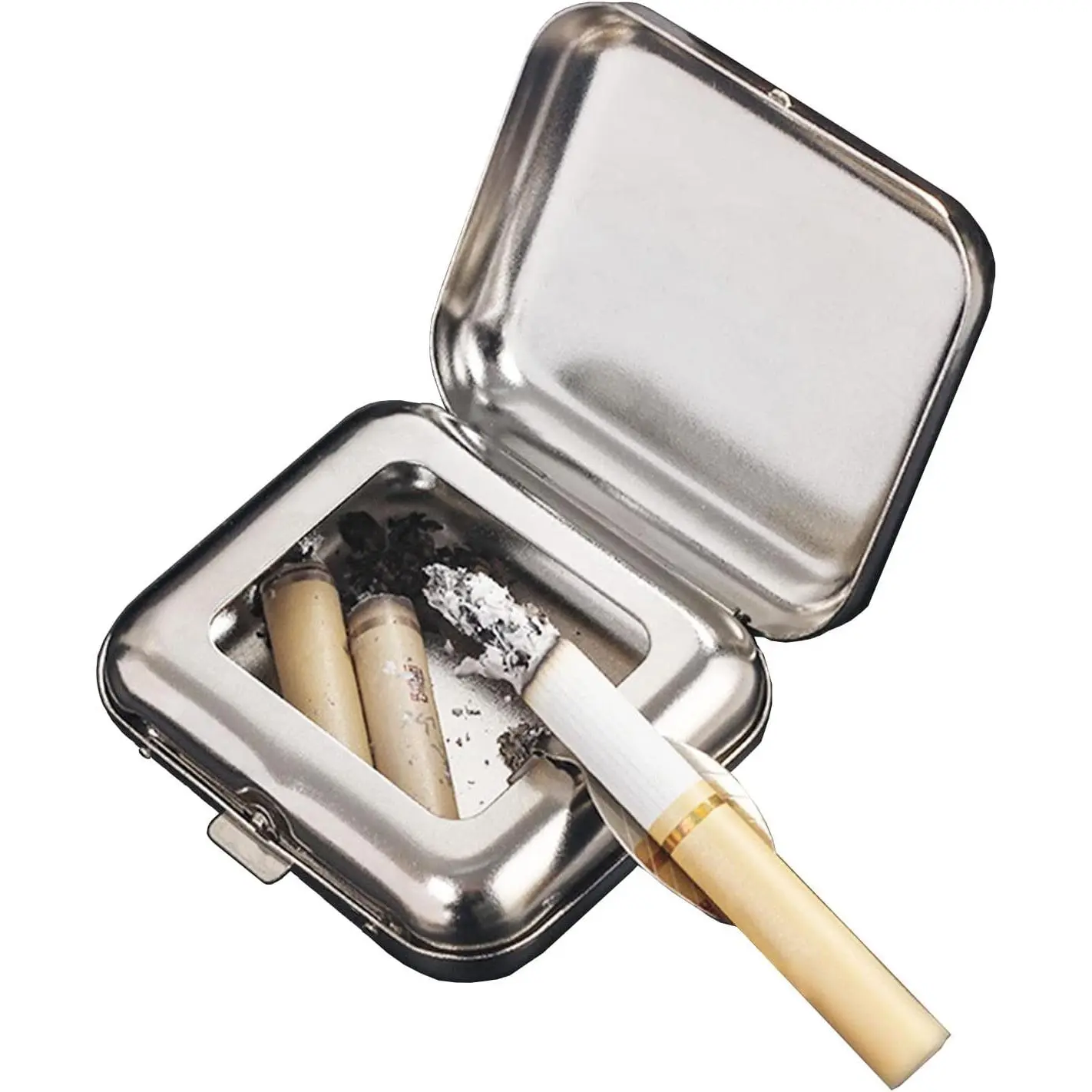 Portable ,  Pocket  Windproof  with Lid Stainless Steel  Ash Tray for  Outdoor Cigars (Silvery)