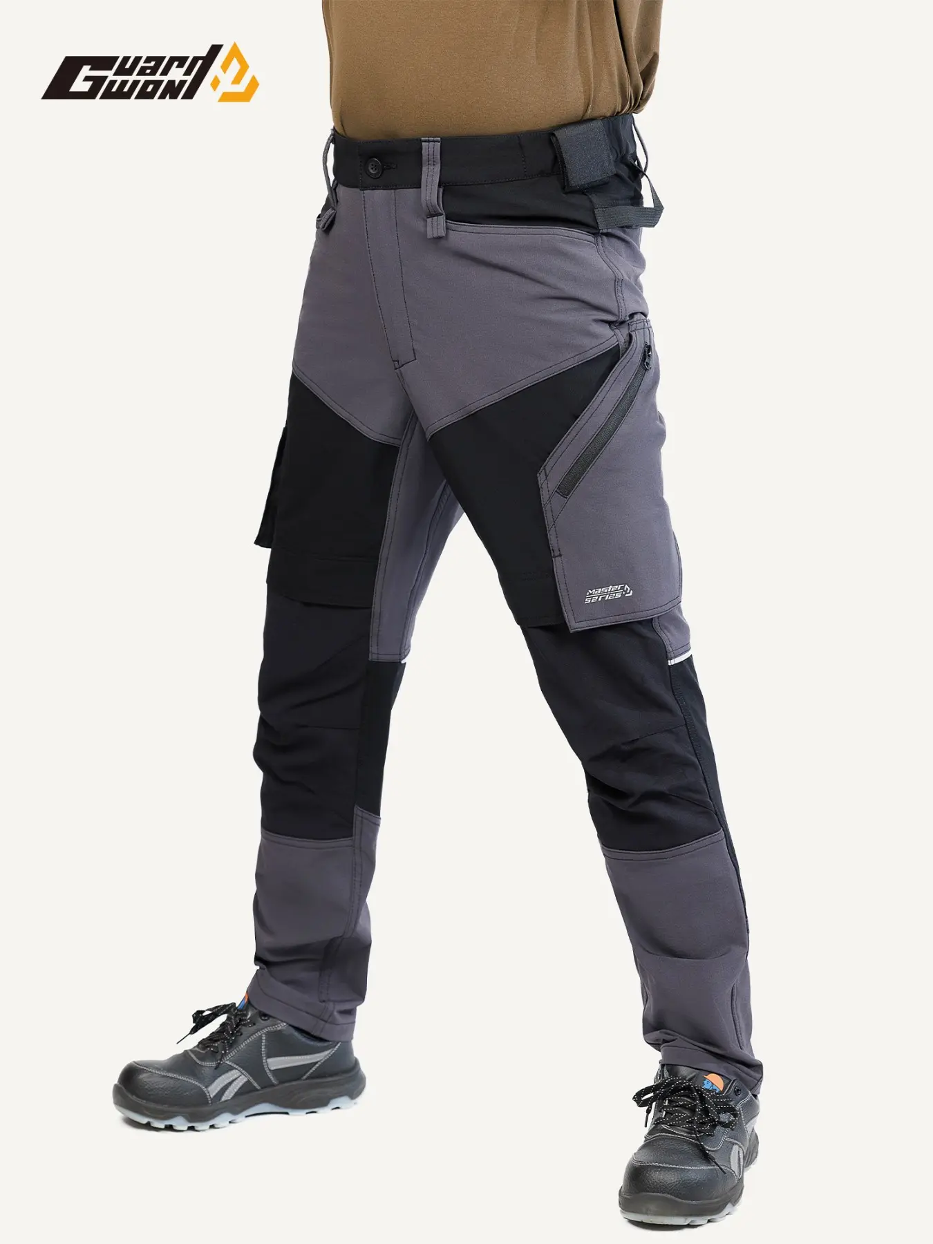 Guardwon Men's Work Pants, Multi-Pocket Design, Colorblock Elastic Comfort, Ideal for Outdoor Hiking, Durable & Stylish