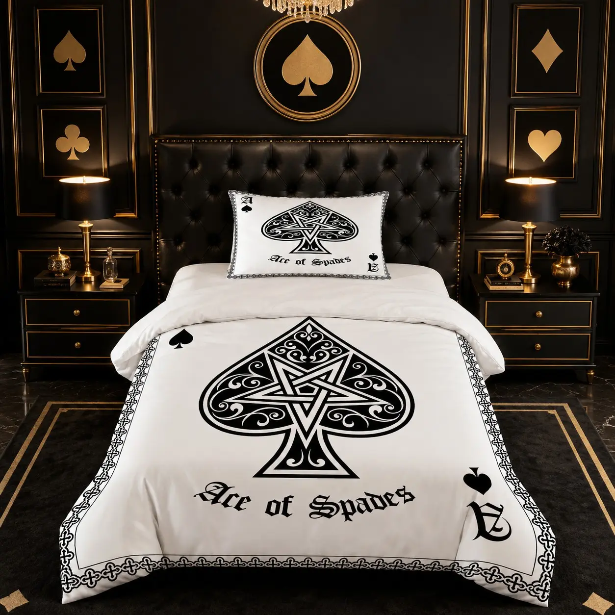 Gothic Ace Of Spades Poker Printed Duvet Cover Set, 2/3 Pack (1 Duvet Cover + 1/2 Pillowcases, No Inserts), Soft Cozy Bedding, Theme Bedding Set, for Teen and Adult Bedrooms, Perfect Gift for Boys