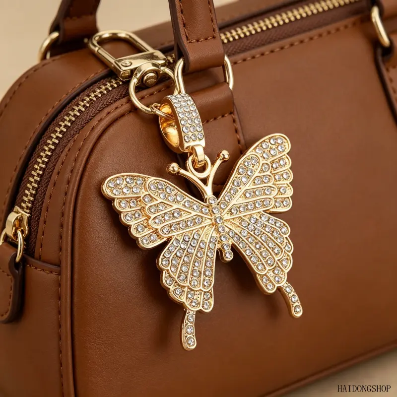 Vibrant Multicolor Crystal Butterfly Keychain, Metal Alloy Full Rhinestone Bag Charm, Creative Bling Decorative Key Ring Gift For Women Daily Handbag Commute Holiday Outfits,wristlet,