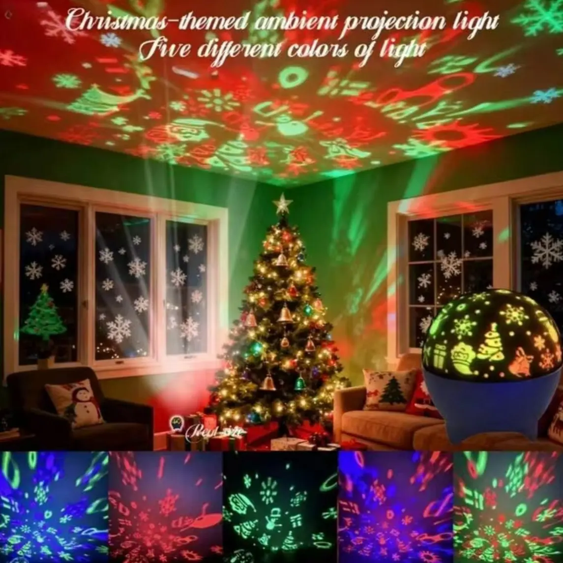 Christmas Projection Lamp, and Snowman Reindeer Snowflake Patterns, USB Powered Holiday Decor, Home Party Bedroom Wall Decoration