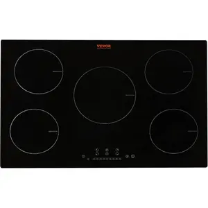 VEVOR SK - 92IHA36CK04 9200W Electric Countertop Burner Knob Control Stove, Built - in Induction Cooktop with 12 Temperature Settings, Glass Surface, Auto Shut - Off, 36in 5 Burners/220V, Black