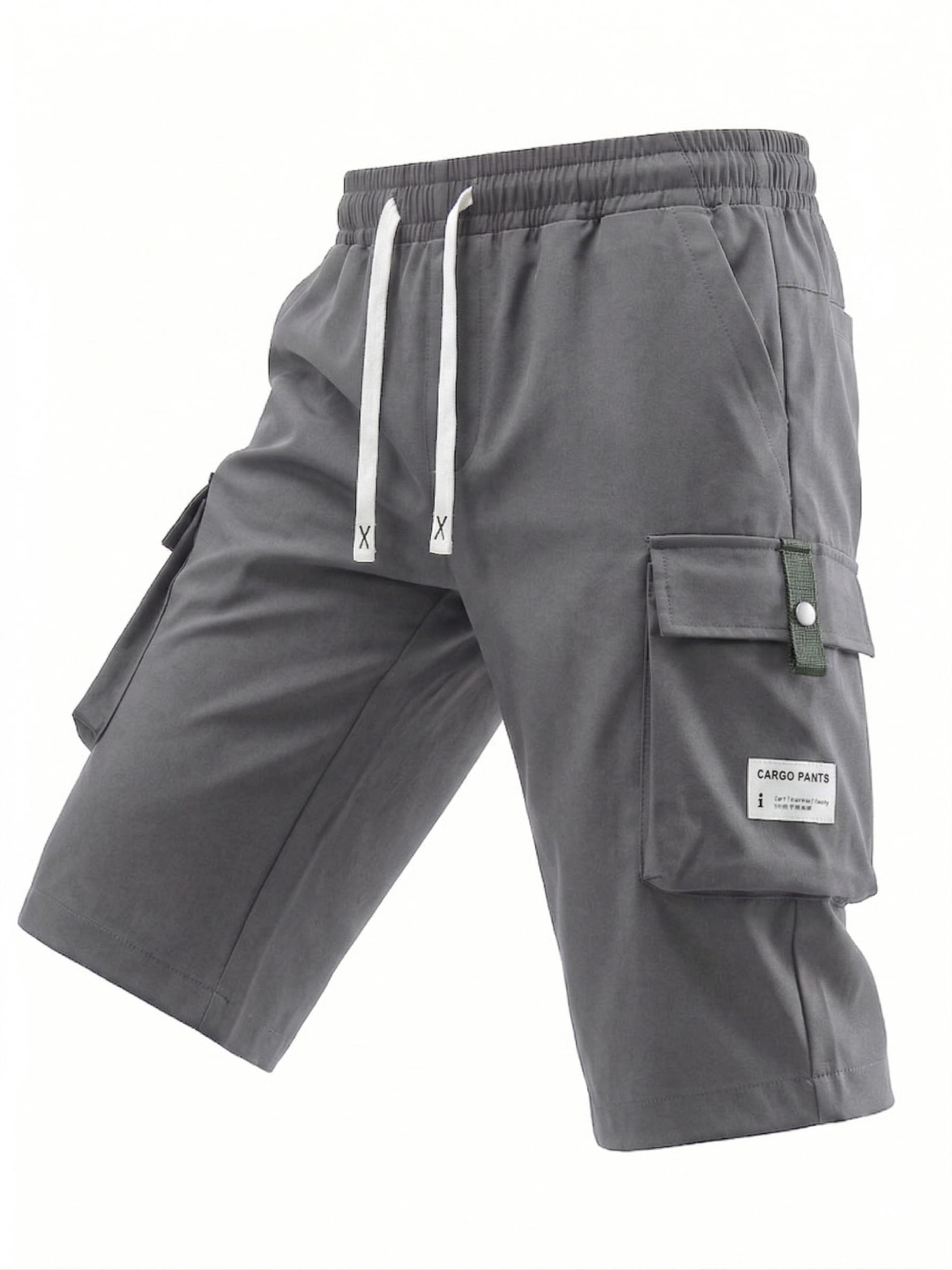 3 Pack Men’s Cargo Shorts, 7/8 Length, Summer Drawstring Waist, Large Pockets, Letter Patch Details, Fashionable Casual Athletic Shorts,father'sdaygifts