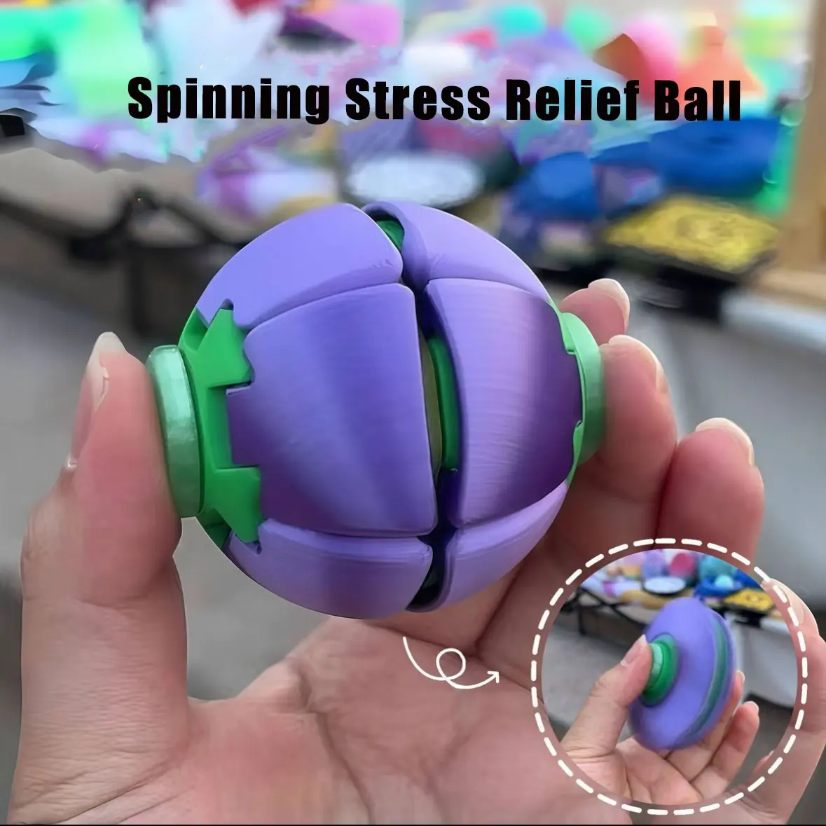 3D Printed Press-To-Spin Fidget Ball, One Click Deform Fidget Spinner, Smooth Rotating Stress Relief Sensory Toy, One Press Transform