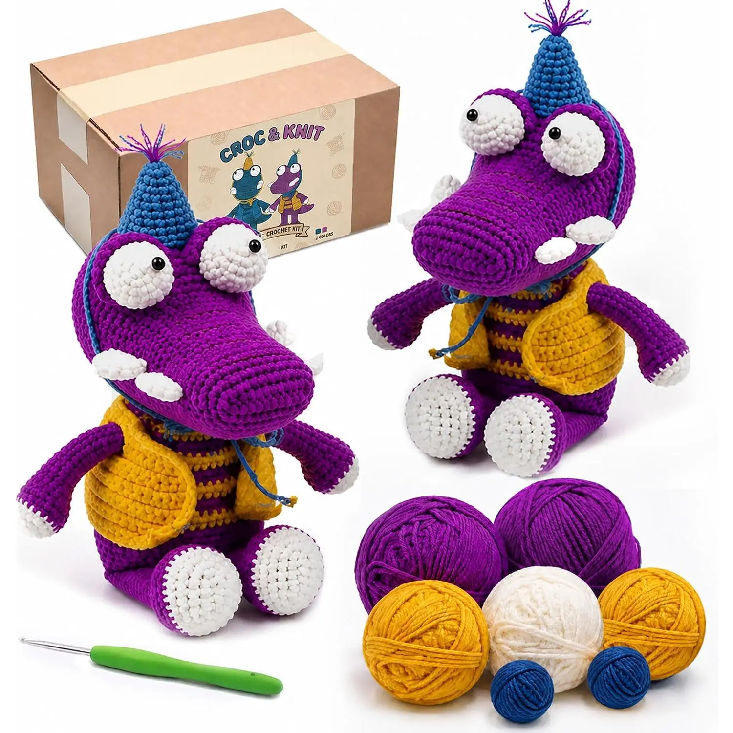 Knitting & Crochet Kit for Beginners - Easy Learn to Crochet  Kit, Knitting Crocodile Amigurumi Starter Kit with Step-by-Step Instructions Manual Holiday Birthday Crochet Gifts(, 2 Pack)