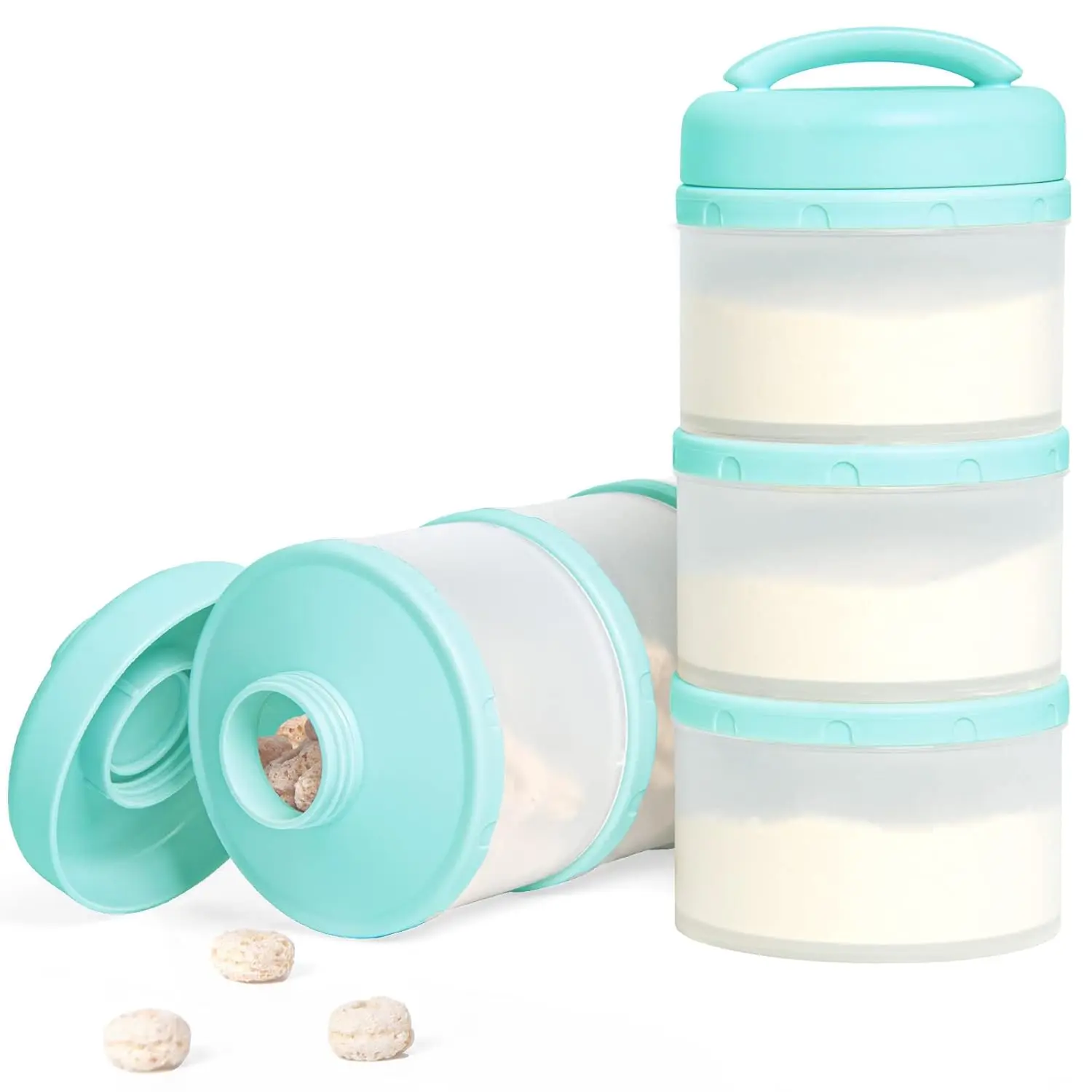 Baby Formula Dispenser - Stackable, Compact, Portable Milk Powder Storage Container, 2-Pack, Mint, Solid