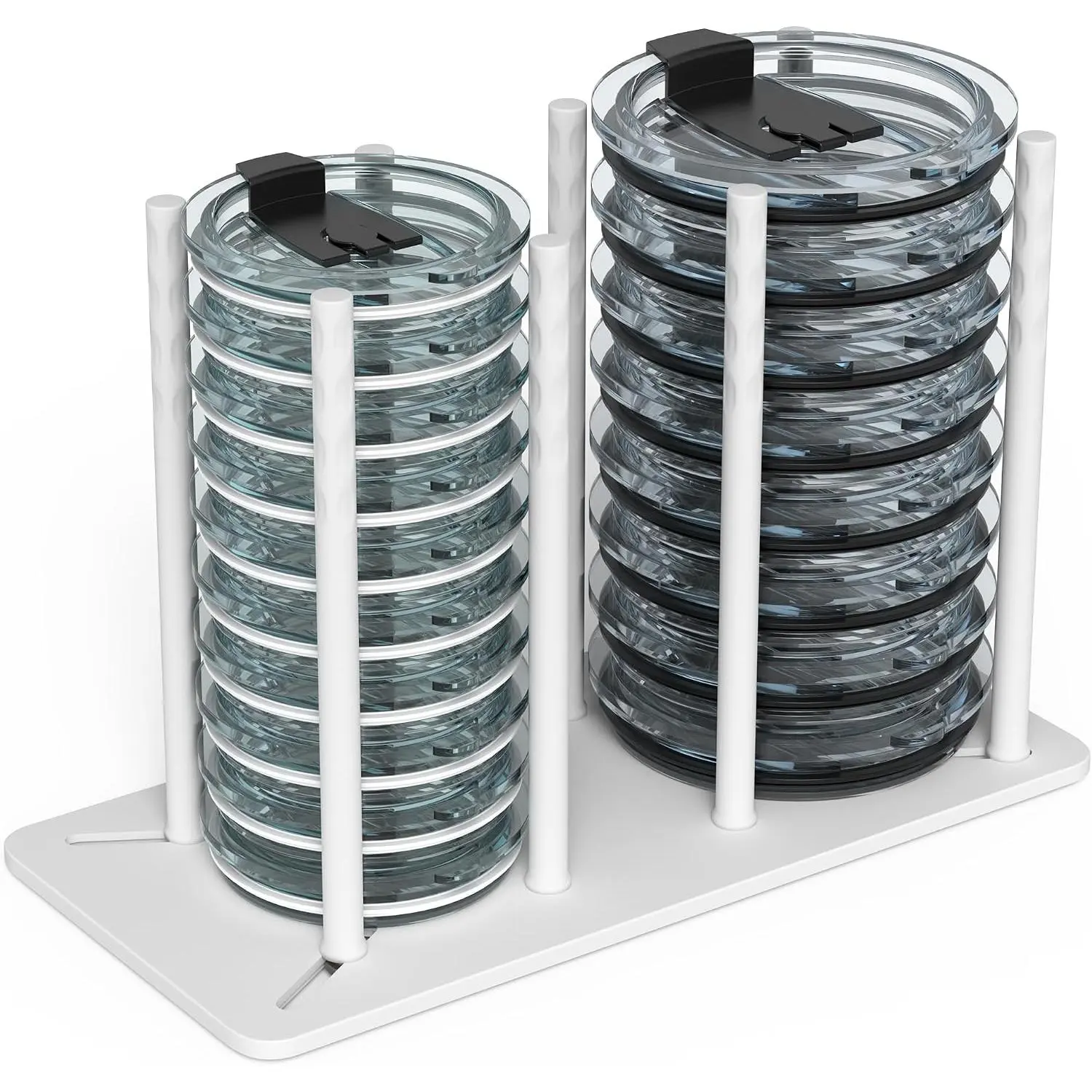 Adjustable Tumbler Lid Organizer - Holds up to 16 , Disposable Cup and Lid Holder,  Bottle Drying Racks, Mason Jar  Holder,Clutter-Free Kitchen Cabinets,ABS Plastic