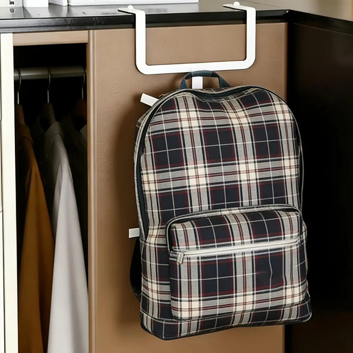 Transparent PVC Plastic Backpack Holder Wall Side Rack - Wardrobe Side Storage Rack with Hanging Hooks, Standing Shelf for Entryway Use, Organizes Backpacks & Shoes, Easy to Hang