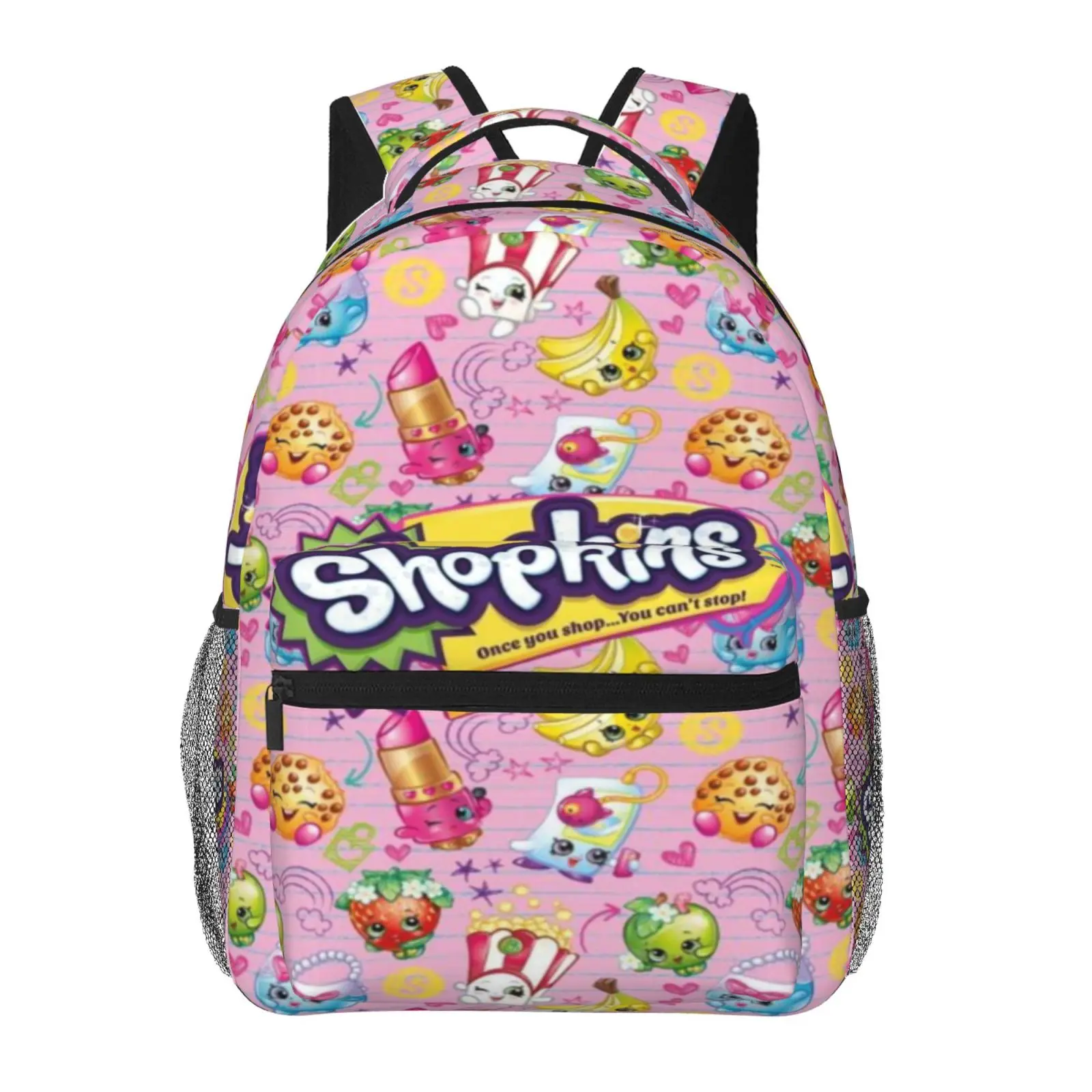 Large Capacity Anime Shopkins-2 Backpack, Cartoon Student School bag, boys girls Breathable Adjustable Shoulder Straps School Daypack, Durable Lightweight Book Bag for Daily School Travel Camping Office