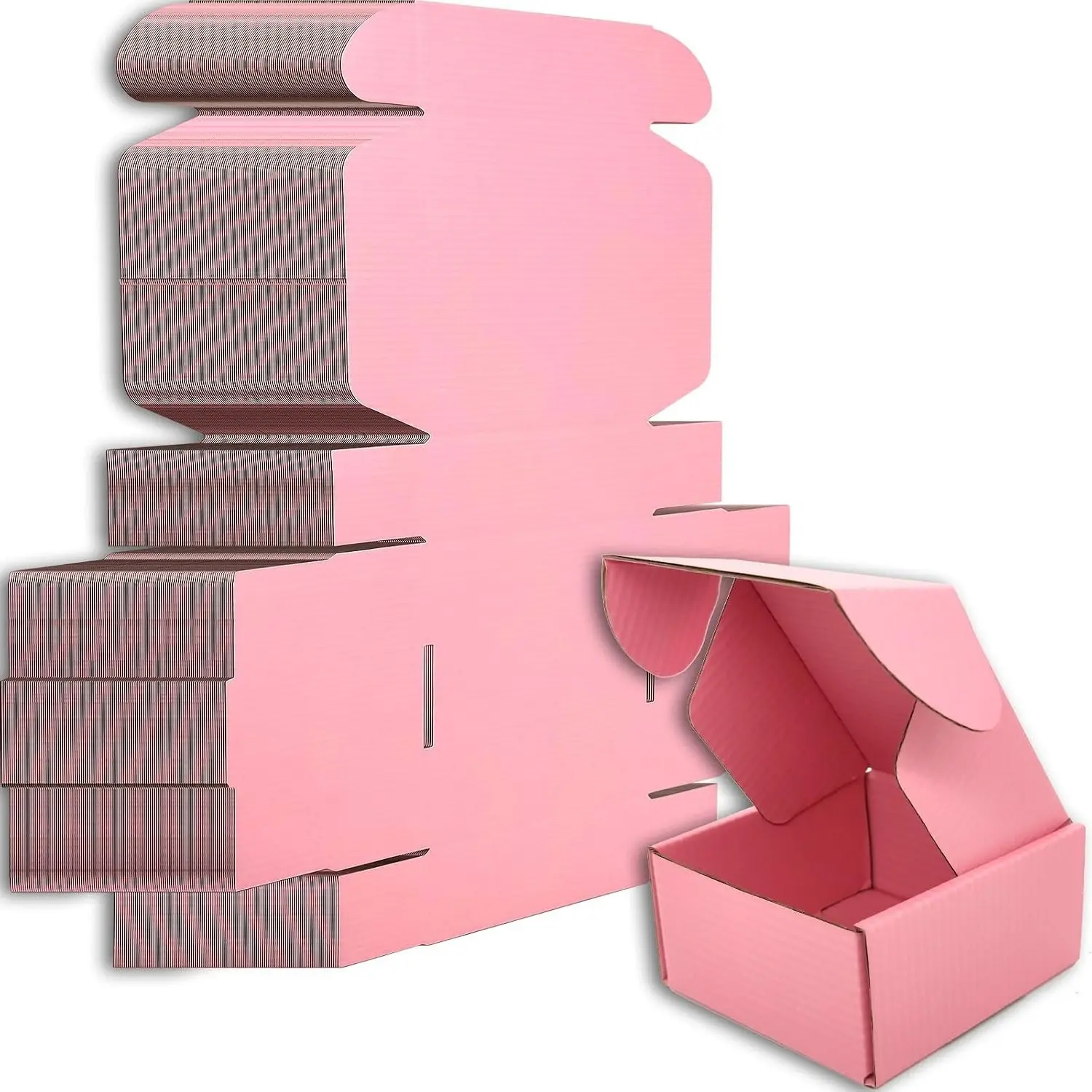 50 Pack 4x4x2 Pink Corrugated Shipping Boxes, Quick Fold Tab Locking Mailers for Packaging, Mailing, Storage, Moving, Gifts, Small Business SuppliesGift