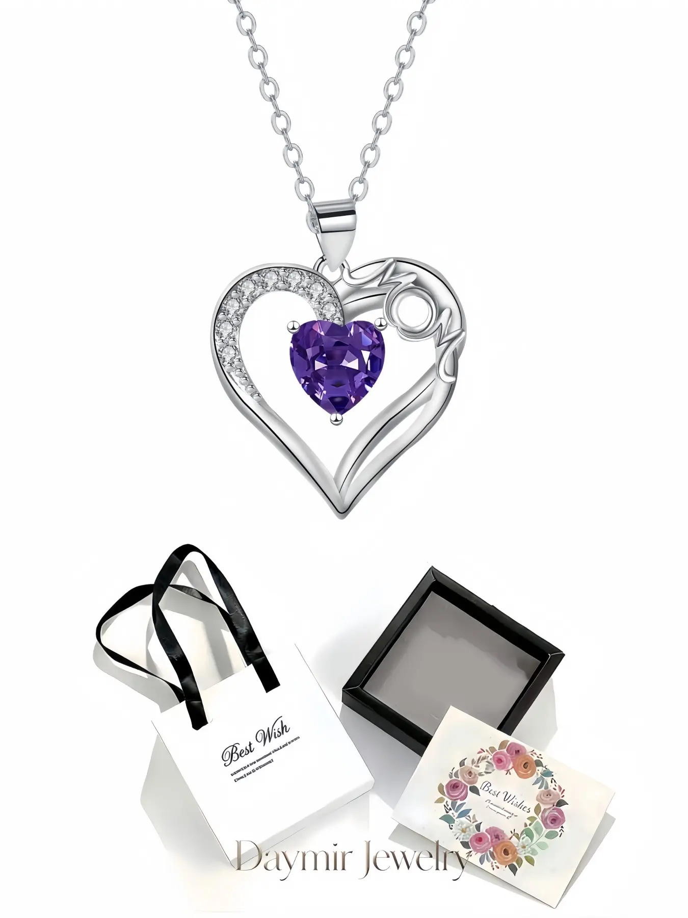 Mom · Purple Eternal Heart Necklace, versatile elegant heart-shaped gem pendant for women. Comes with delicate drawer jewelry box, ideal gifts for birthdays, Mother’s Day, Valentine’s Day, Christmas and anniversaries.