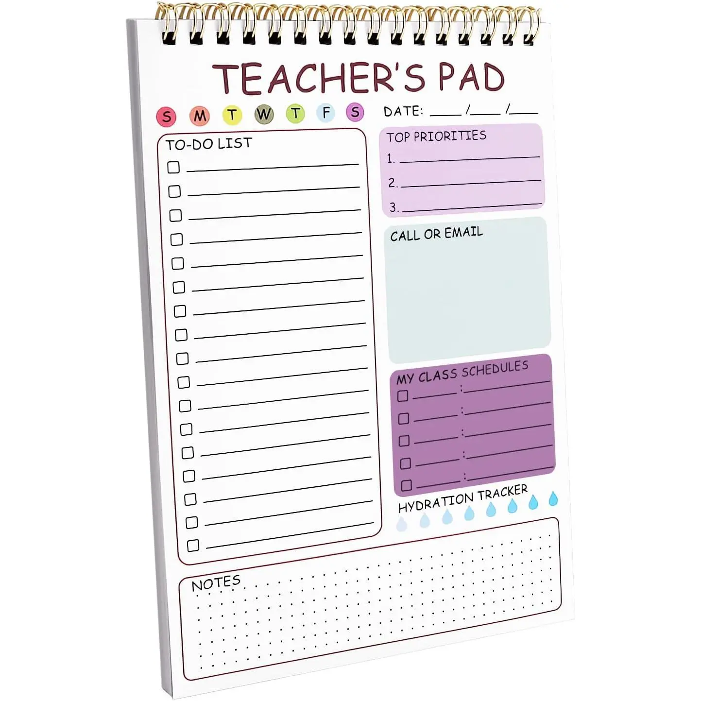 Teacher  Notepad, 8.3x5.8 Inch Teacher Notepad, Spiral Checklist Notebook for Class Schedules, Daily Planner, School Tasks and Goal Setting ()