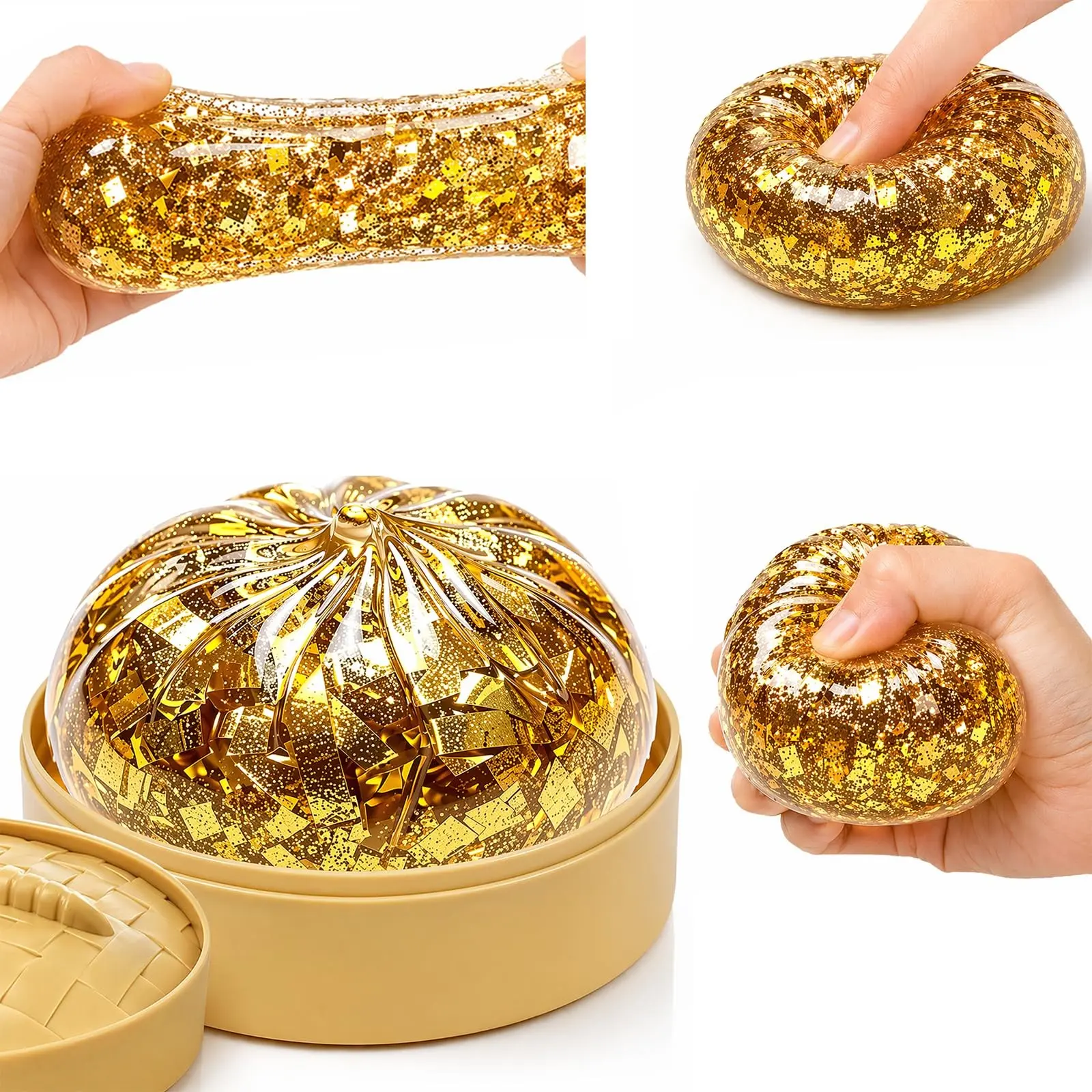 Glitter Dumpling Squishy, Sensory Squish, Mini Real Bun Dumplings Stress Relief Set, Crazy Fun Balls Toys, Anxiety Relief Toy, Birthday Gifts