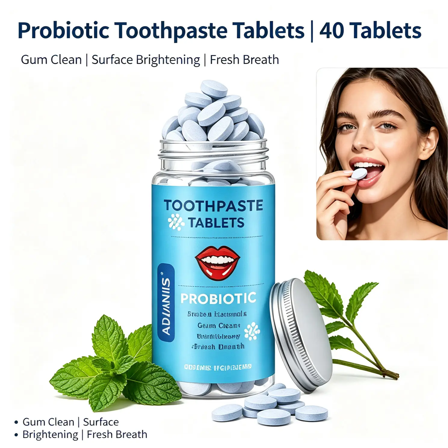 Adjaniss Probiotic Oral Care Balm, Fresh Breath, Brighten Teeth, Portable Travel Size, Family Use, Deep Clean, Gentle Whitening