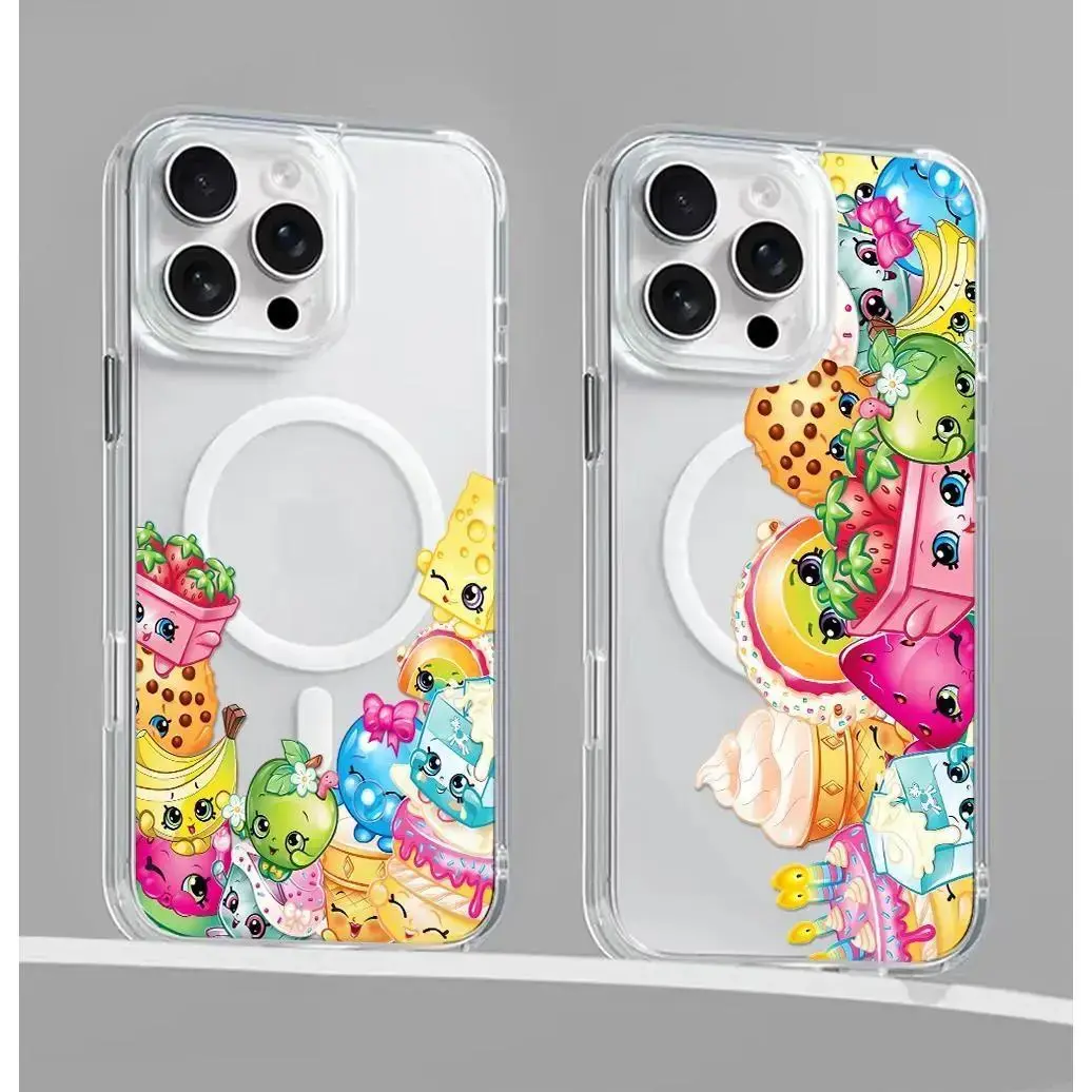 Shopkins cartoon print Magnetic phone case for iPhone 17/16/15/14/13/12/11 Xs Pro Max Plus AIR Case,Compatible with MagSafe, for Samsung S22/S23/S24/S25/NOTE20/PLUS/ULTRA/FE/A56/A54/A36/A35/A16/A15/A14 phone casing Transparent shockproof protective cover