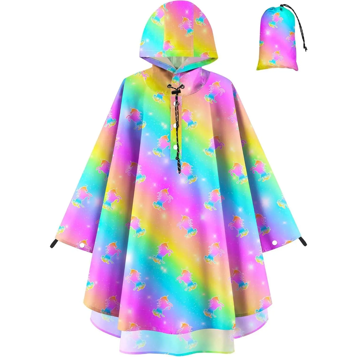 Kids Rain Poncho with Hood - Reusable, Waterproof, Lightweight, Portable Outdoor Raincoat Outwear for Boys and Girls