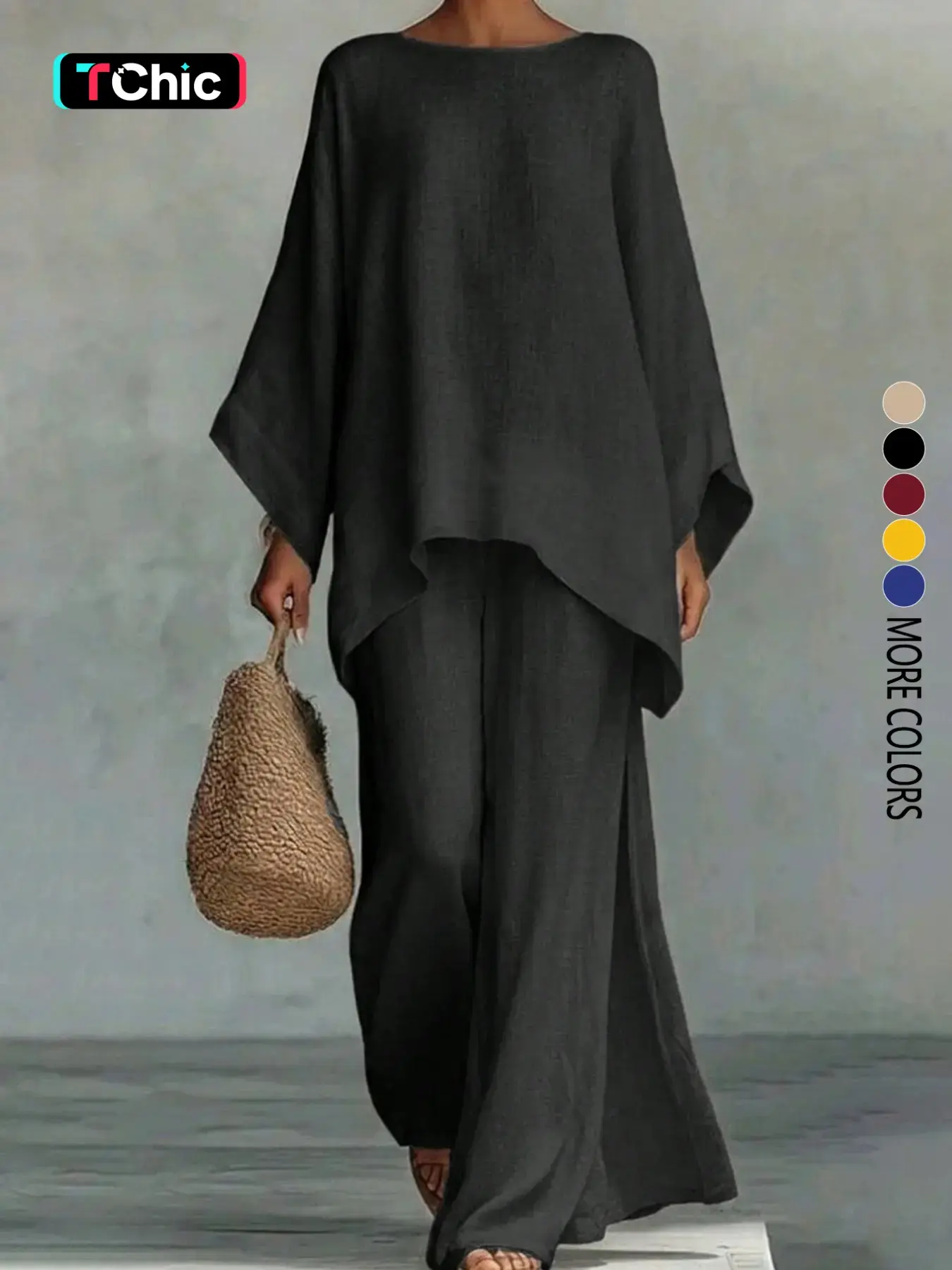 Women's loose-fitting baggy retro solid color irregular hem long-sleeved trouser suit suitable for all seasons and daily commuting.
