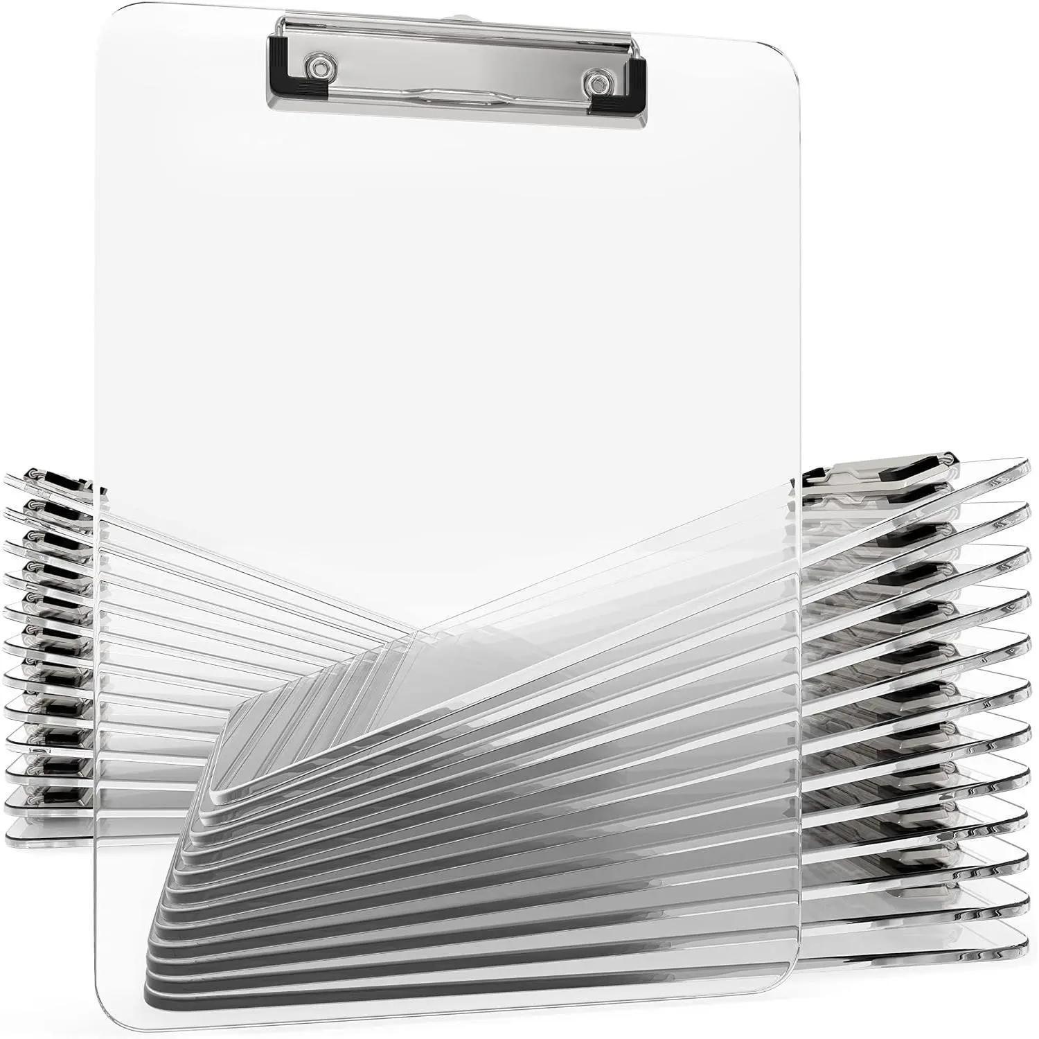 25 Pack Acrylic Clear Clipboards Bulk Plastic Clipboard with Low Profile Metal Clip 12.5 x 9 Inch Letter Size Classroom Set with Hanging Hook Holds 100 Sheets