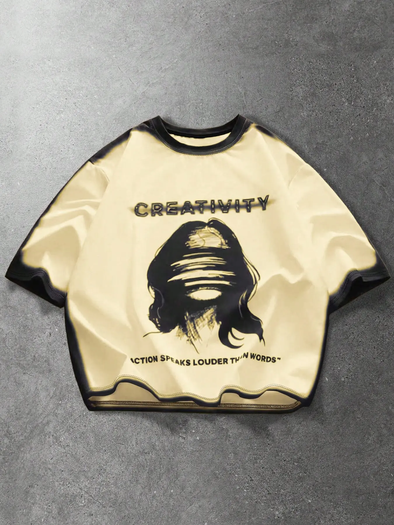 American Vintage Gradient Short T-Shirt, Loose Fit Drop Shoulder, Retro Abstract Aesthetic Graphic Portrait, Casual Summer Party Streetwear, Unique Fashion Item, Casual Summer Clothing
