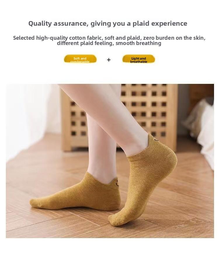 Short Trendy 1 Pair Happy Expression Ankle Socks Sports Socks Women Soft Cotton Invisible Socks With Smile Expression Design Lightweight Breathable Suitable For Work School Sports And Yoga Women Clothing Cute Elastic Daily Wear Atmosphere Womenswear compr
