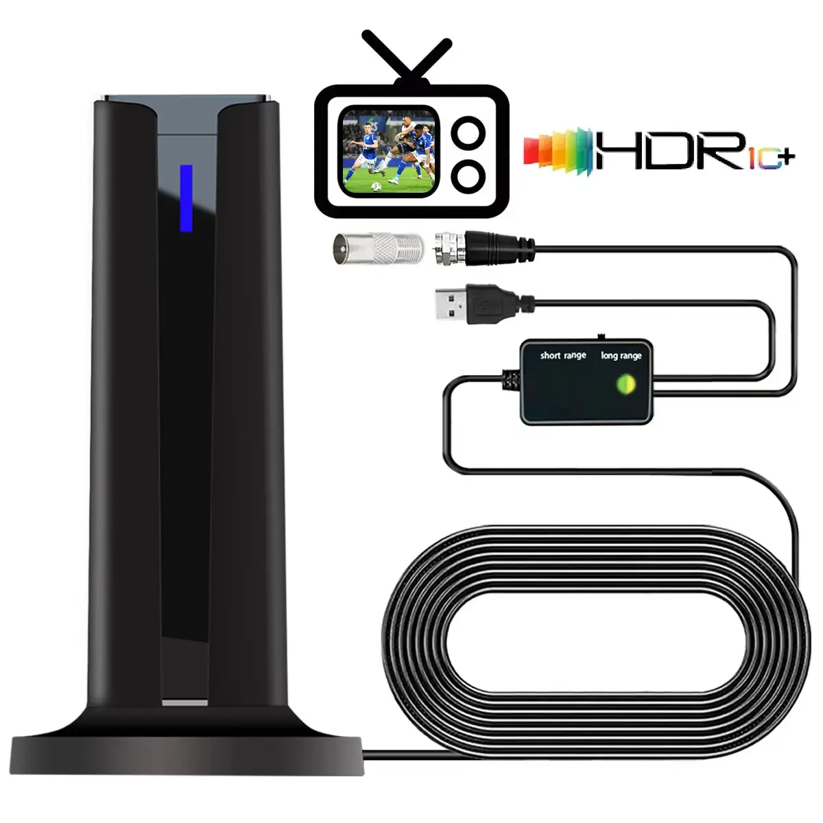 6000 Miles 25DBI Digital Antenna for Smart TV Indoor with 3M-Stick Base, 360°&Long Range Reception 4k 1080p for Local Channels Crystal Durable