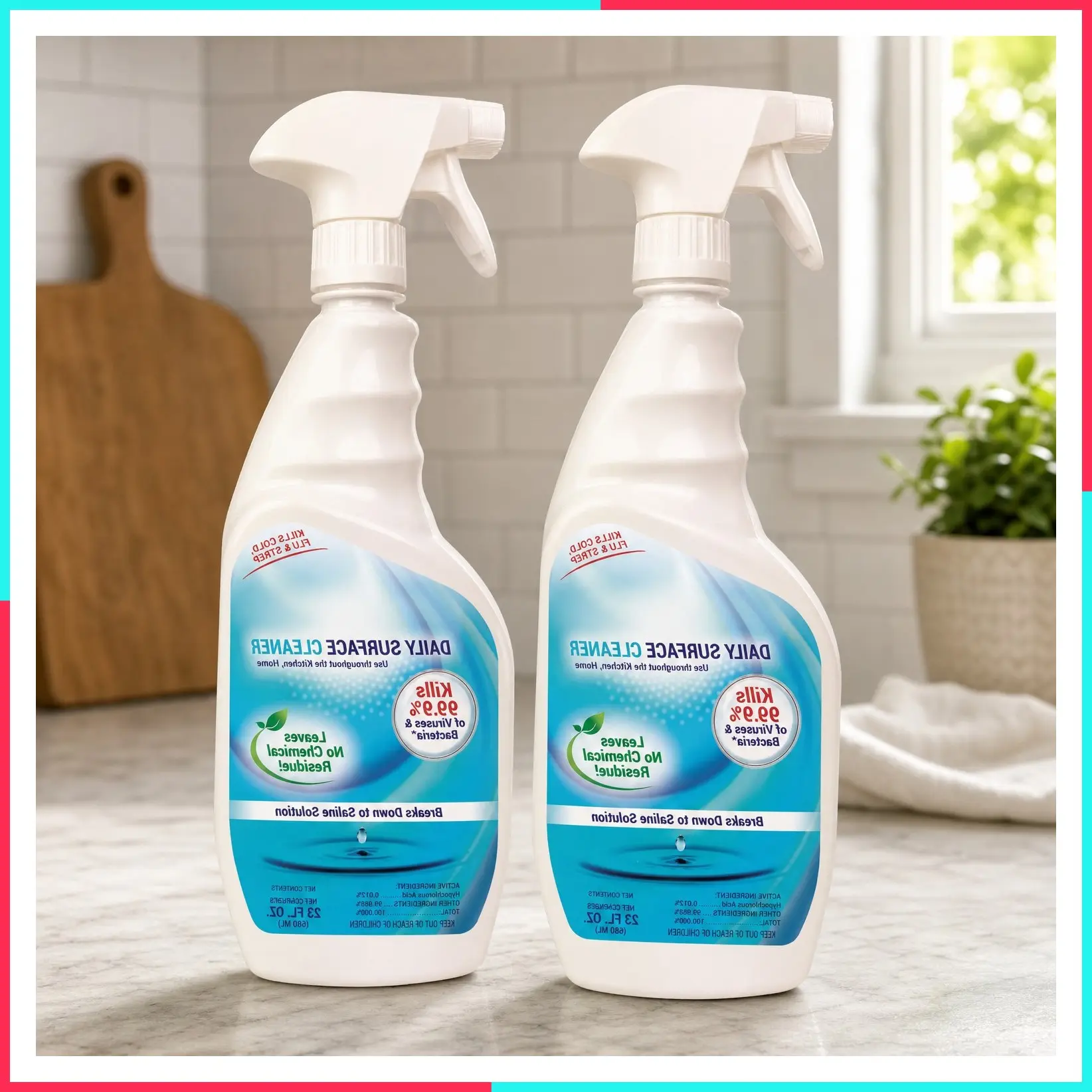 Daily Surface Cleaner & Pet-Safe Disinfectant Spray, 23 oz (2 Pack) – Hypochlorous Acid Kills 99.9% of Viruses & Bacteria, No Harsh Residue, Food-Contact Surface Sanitizer, No Rinse