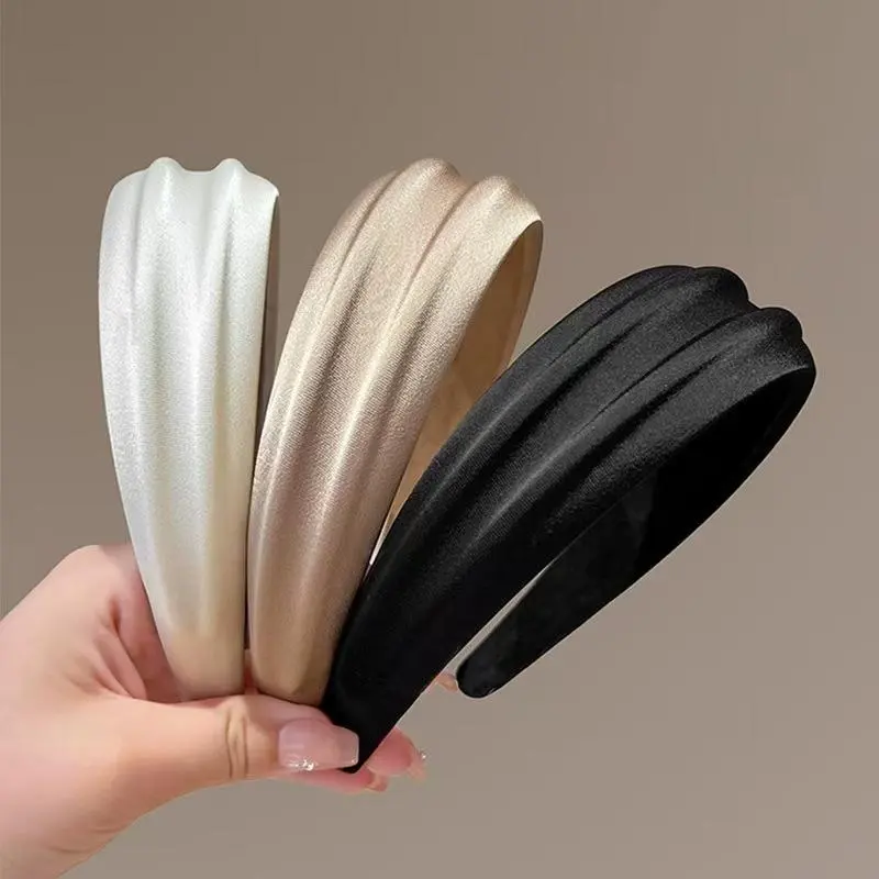 New Satin Wide Padded Headbands for Women Maillard Style High Cranial Top Elegant Non Slip Hair Hoops Versatile Daily Washing Face Hair Accessories, Chic Headbands, Hairband