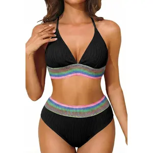 Women Two Piece Triangle Bikini Set Bathing Suit Sexy Swimsuit Full Coverage Bottom(Gift)