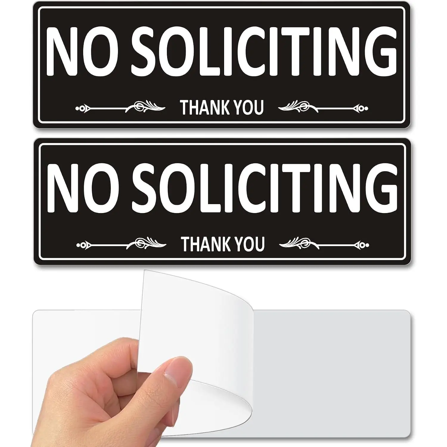 (2 Pack)  Metal Self-Adhesive No Soliciting Sign for Front Door, 7.5 x 2.5 Inches  No  Signs for House, Business, , Office, Window, No Fade, Rust Free