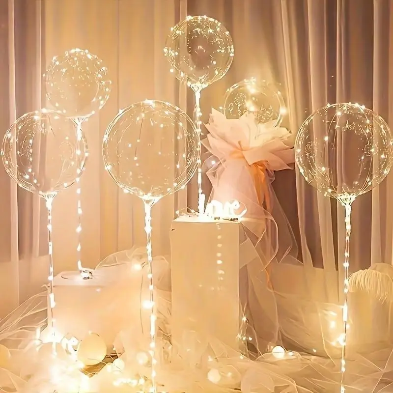 6 LED Glowing Transparent Disco Balloons, Perfect for Weddings, Birthdays, Singles Parties, Valentine's Day, Anniversaries, No Battery Included