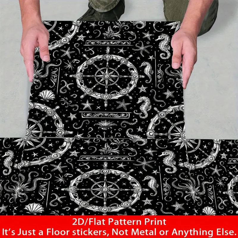 10pcs, 2D Flat, Faux Leather Floor Stickers - Patterned PVC Floor Stickers with 2D Effect, Self-Adhesive Home Decor Stickers for Kitchen Backsplash/Wall Renovation and Dining Room Decoration. 11.81 Inches X 11.81 Inches Peel and Stick PVC Floor Decals