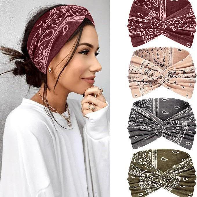 Trendy Yoga Headband for Women, Printed Cross Pattern Hairband, Lightweight Breathable Hair Accessories, Stretchable Sports Headband for Workout, Fitness, Daily Wear