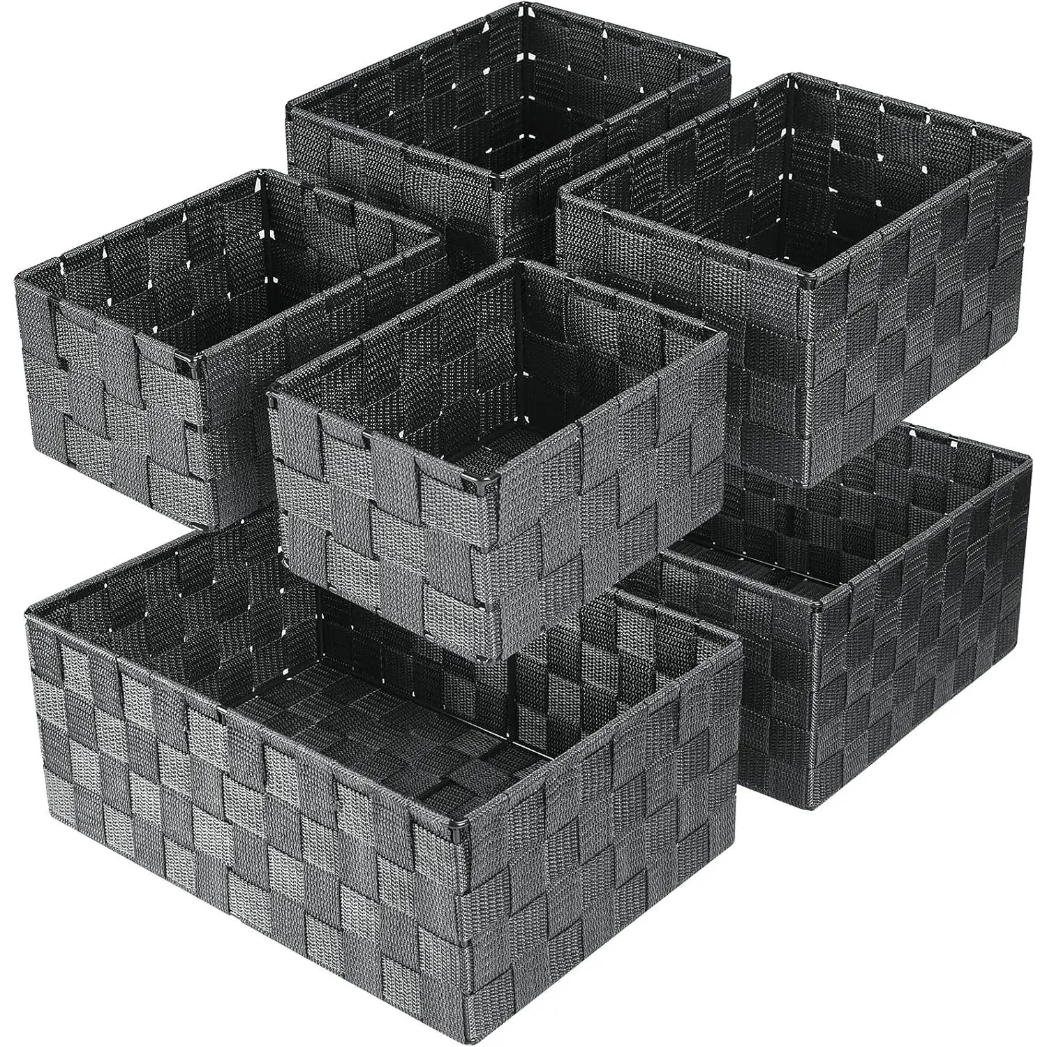 Woven Storage Baskets, Storage Bins, Cube Basket Container Baskets Storage Boxes Organizers for Clothes/Shelves/Closet, Set of 6 (Grey)