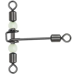 30Pcs 3 Way Swivels Fishing Swivel Snap Cross Line Tackle T-Shape with Luminous Beads for Saltwater Freshwater