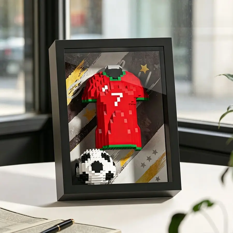 Legendary Footballer Jersey Building Block Frame, C Ronaldo Messi 3D Puzzle, Home Decor Desk Ornament, Soccer Fan Gift, Unisex