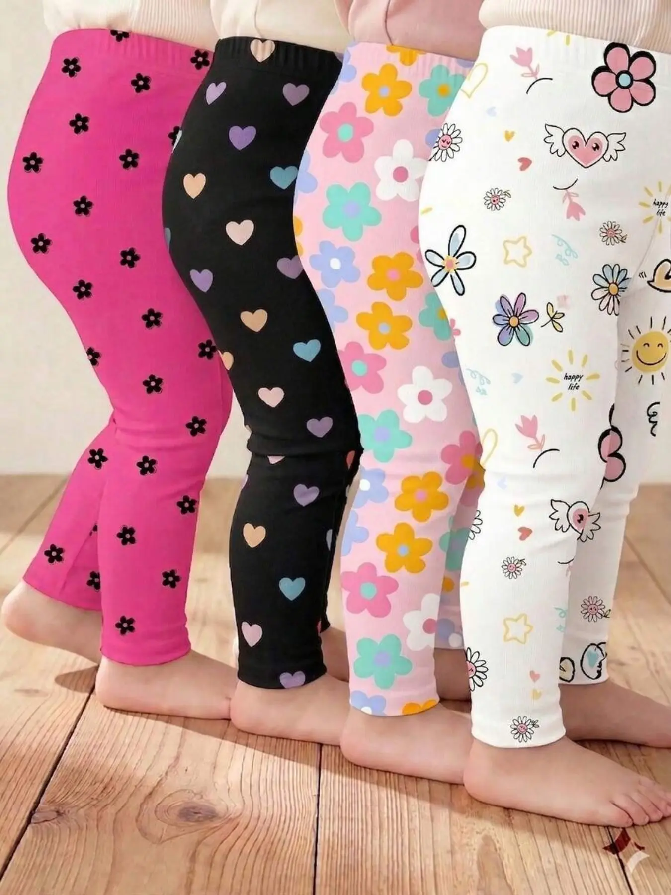 Girls' Cartoon Print 4-Pack Summer Lightweight Long Pants, Casual Fitted Trousers for All Seasons, Comfortable Kids' Clothing
