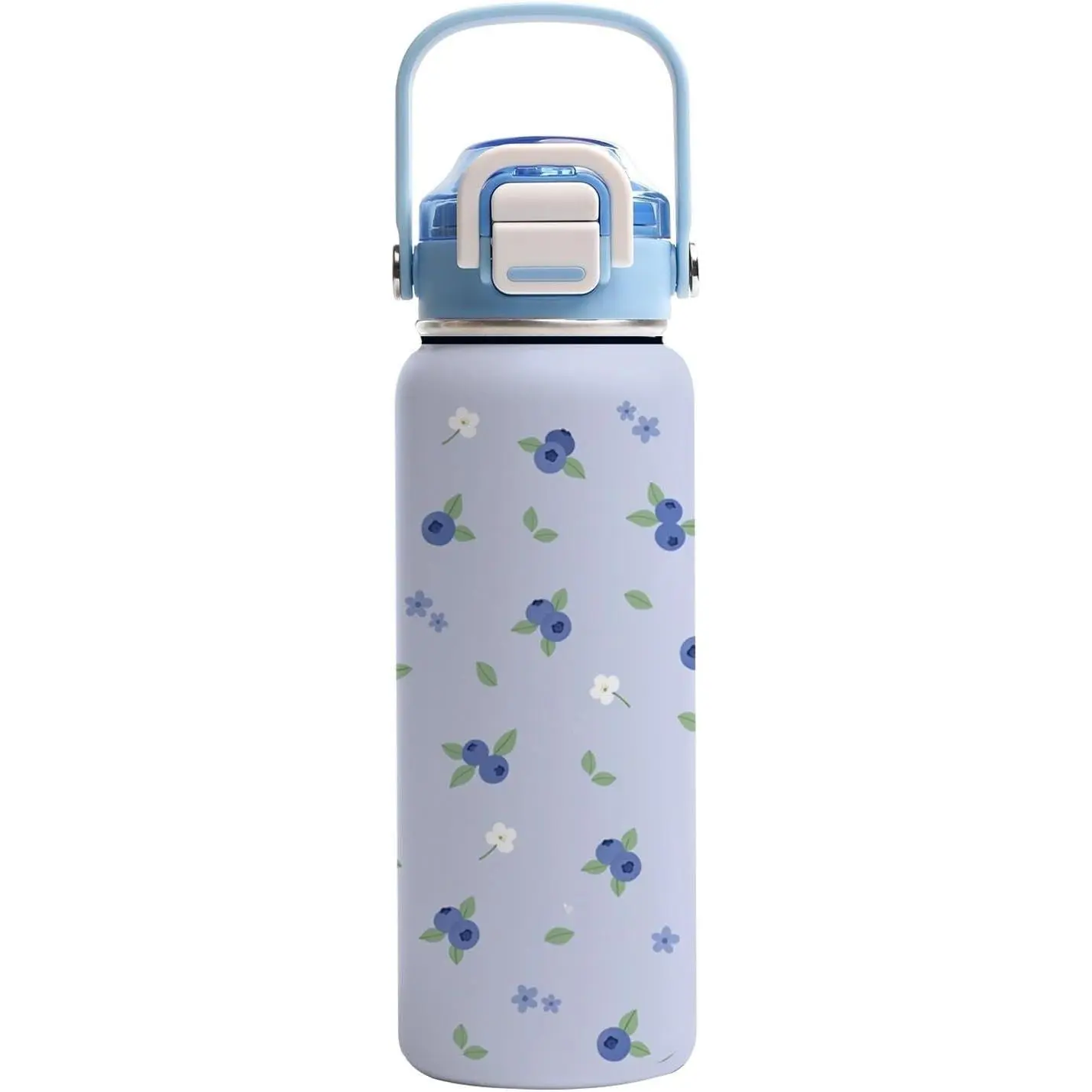 Blueberry Water Bottle for Girls, 18 oz Leak Proof 18/8 Stainless Steel Vacuum Insulated Tumbler with Straw & Spout 2-in-1 Lid, BPA-Free Kids Water Bottles for School Sport Travel