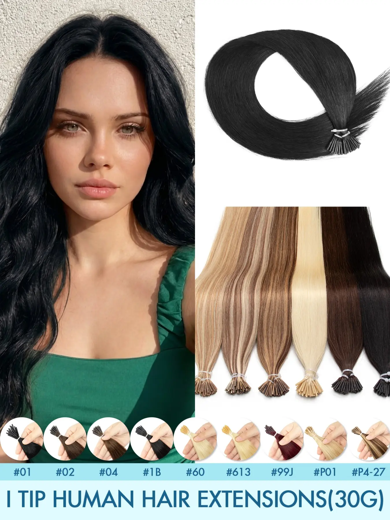 Invisible I Tip Real Human Hair Extensions, Pre-Bonded Fusion Micro Loop, Natural Black & Various Colors. Durable, Heat Resistant. High Quality for Women . Salon, Daily, Wedding, Holiday, Summer Travel & Festival Beauty Accessories.